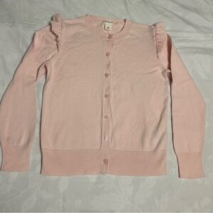 J Crew Cuts Cardigan Sweater Girls 12 Light Pink Ruffle Shoulder Button Up